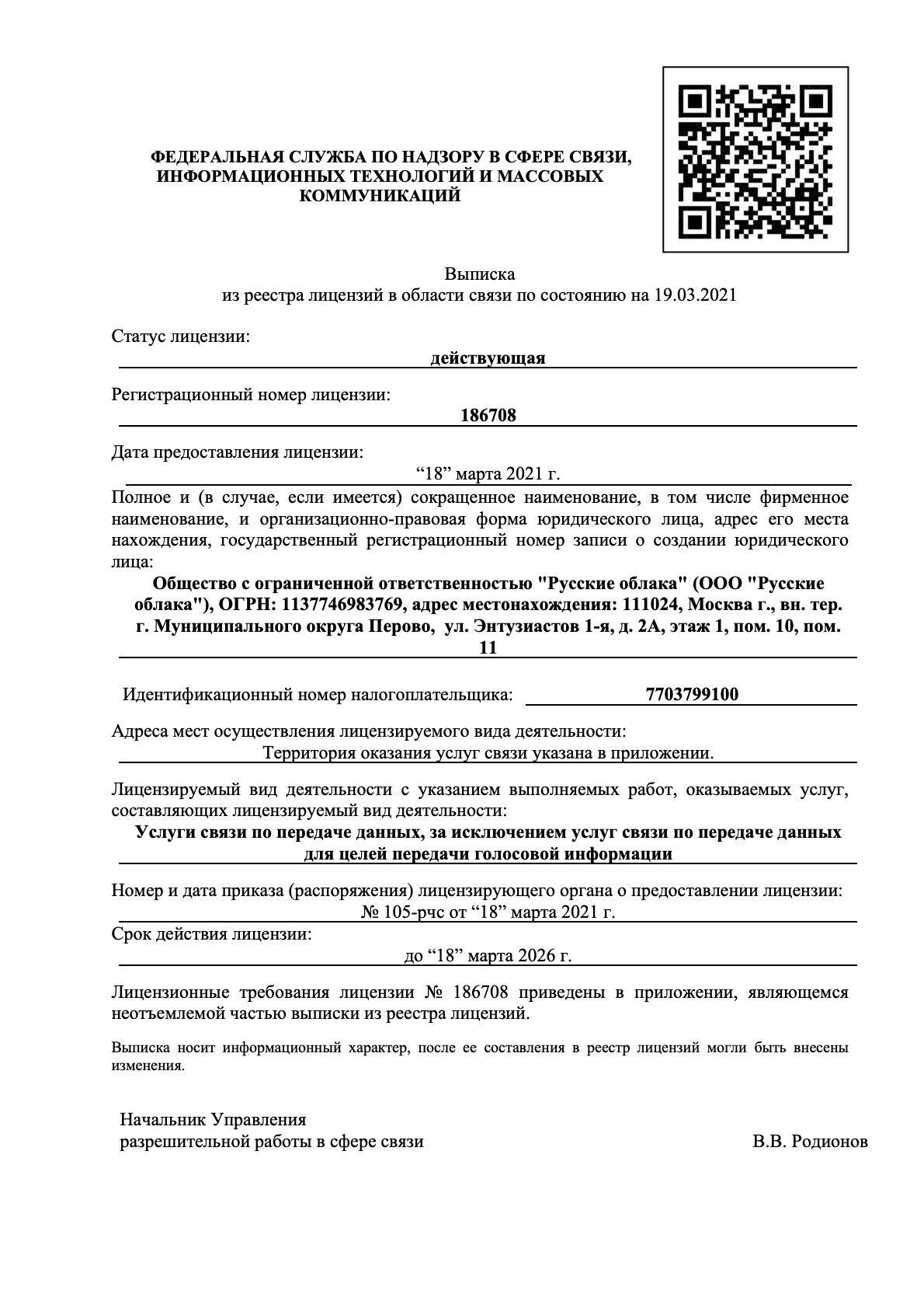 Лицензия № 186708