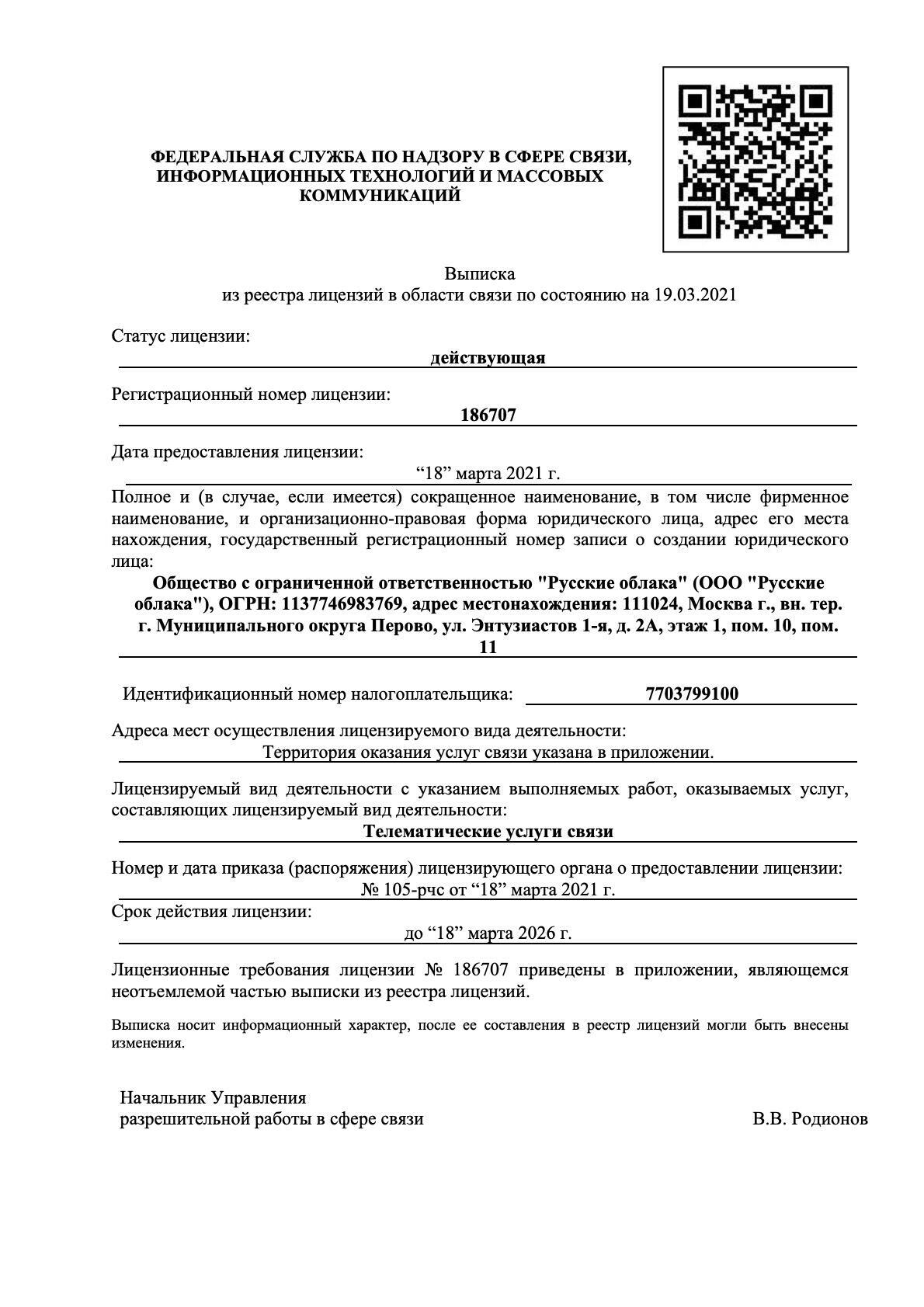 Лицензия № 186707